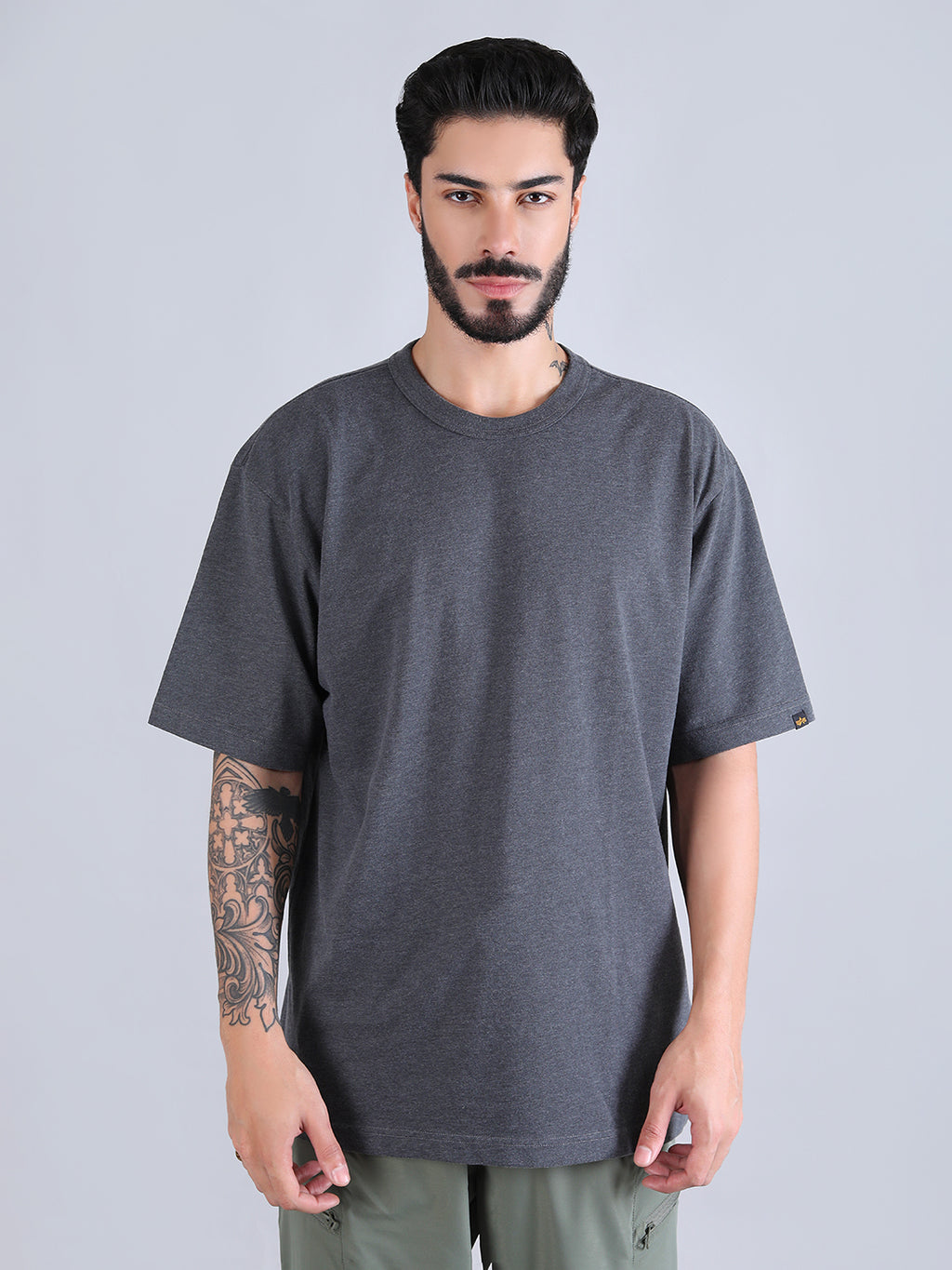 ALPHA INDUSTRIES: ESSENTIAL RELAXED TEE - DARK CHARCOAL HEATHER