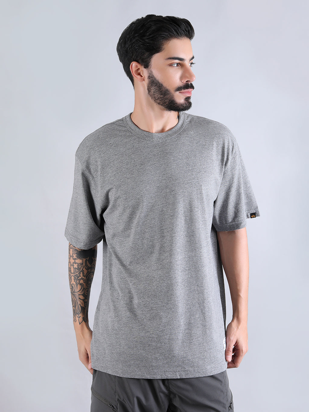 ALPHA INDUSTRIES: ESSENTIAL RELAXED TEE - MEDIUM CHARCOAL HEATHER