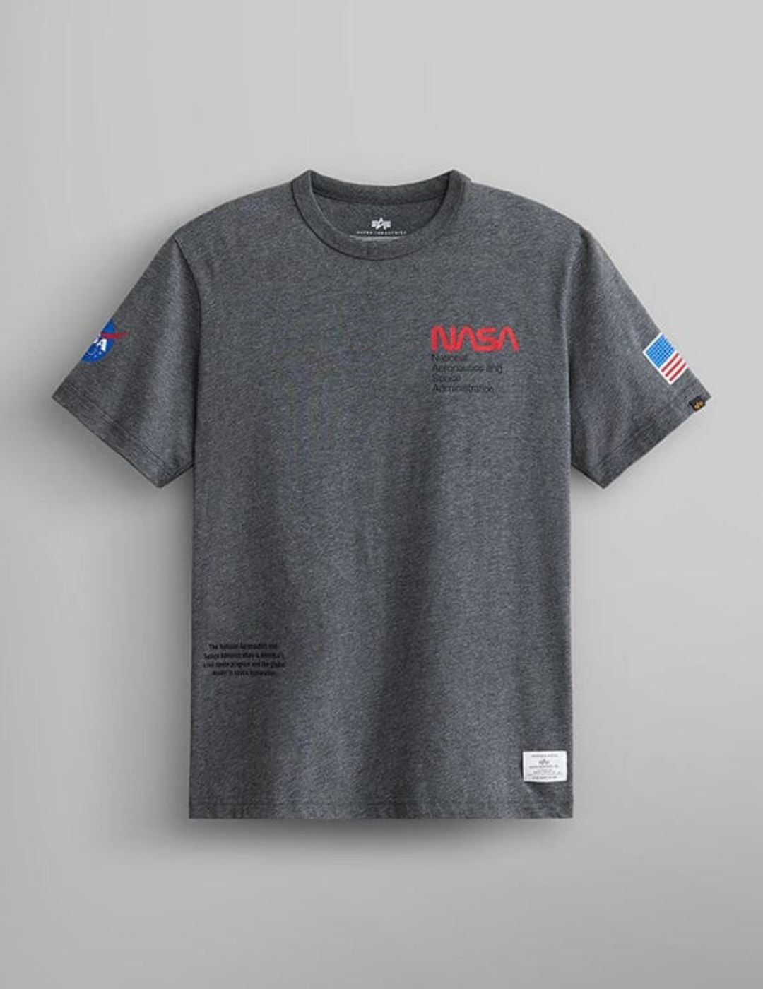 ALPHA INDUSTRIES: NASA WORM LOGO GEN II TEE - CHARCOAL