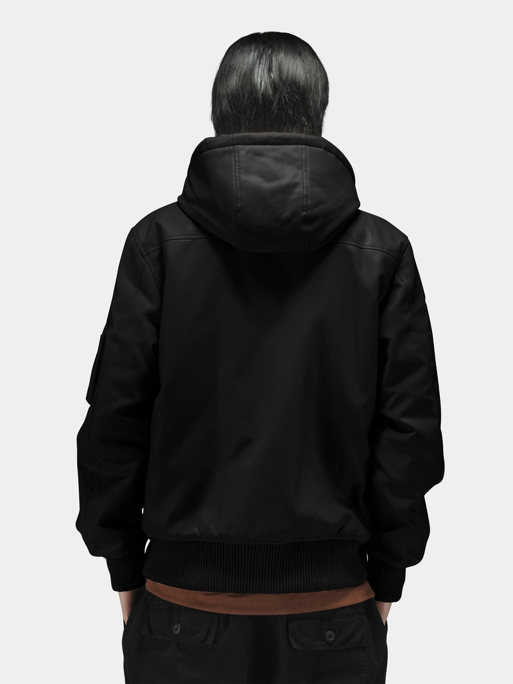 ALPHA INDUSTRIES FAUX LEATHER HOODED RIB FLIGHT JACKET