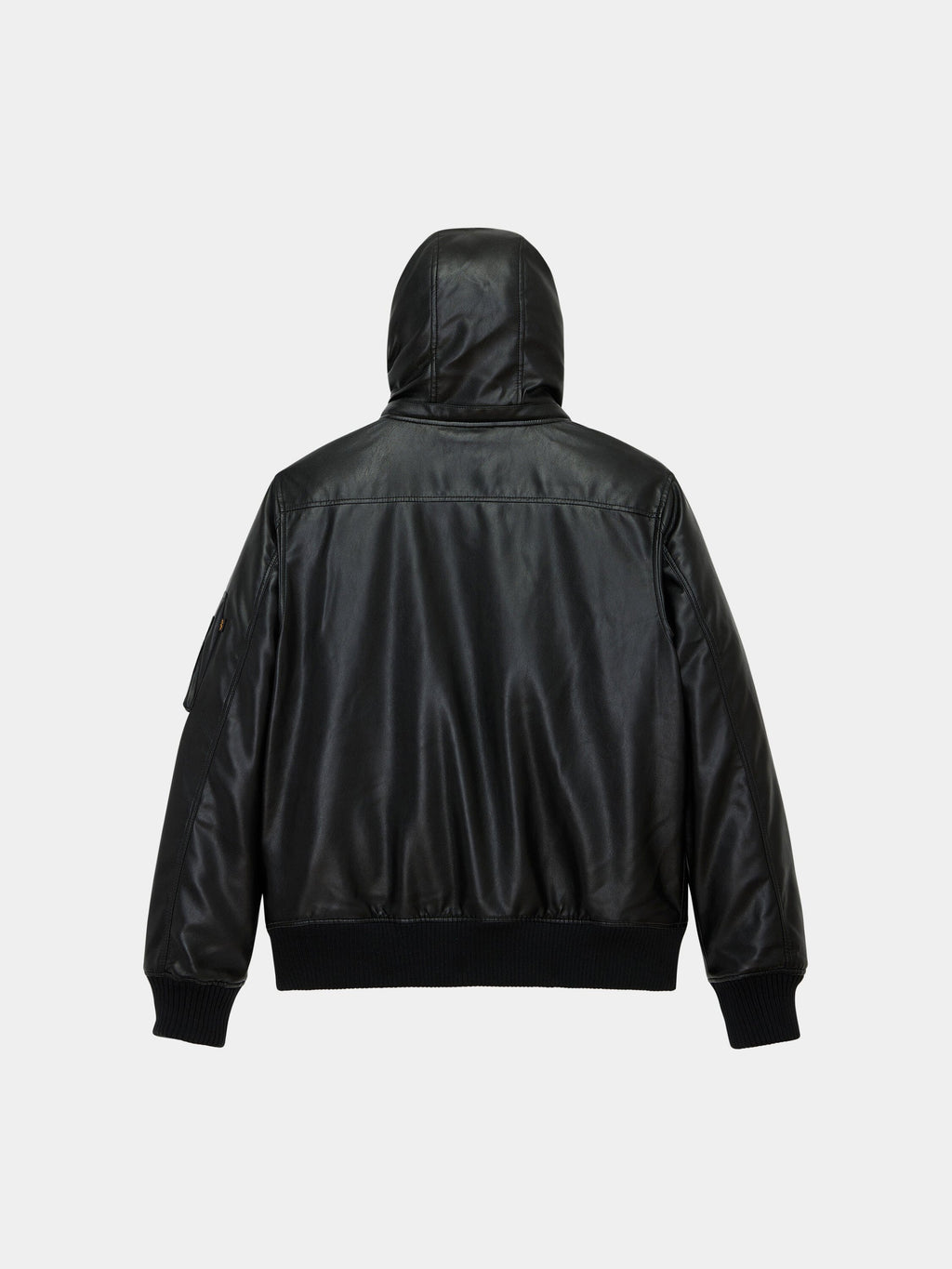 ALPHA INDUSTRIES FAUX LEATHER HOODED RIB FLIGHT JACKET