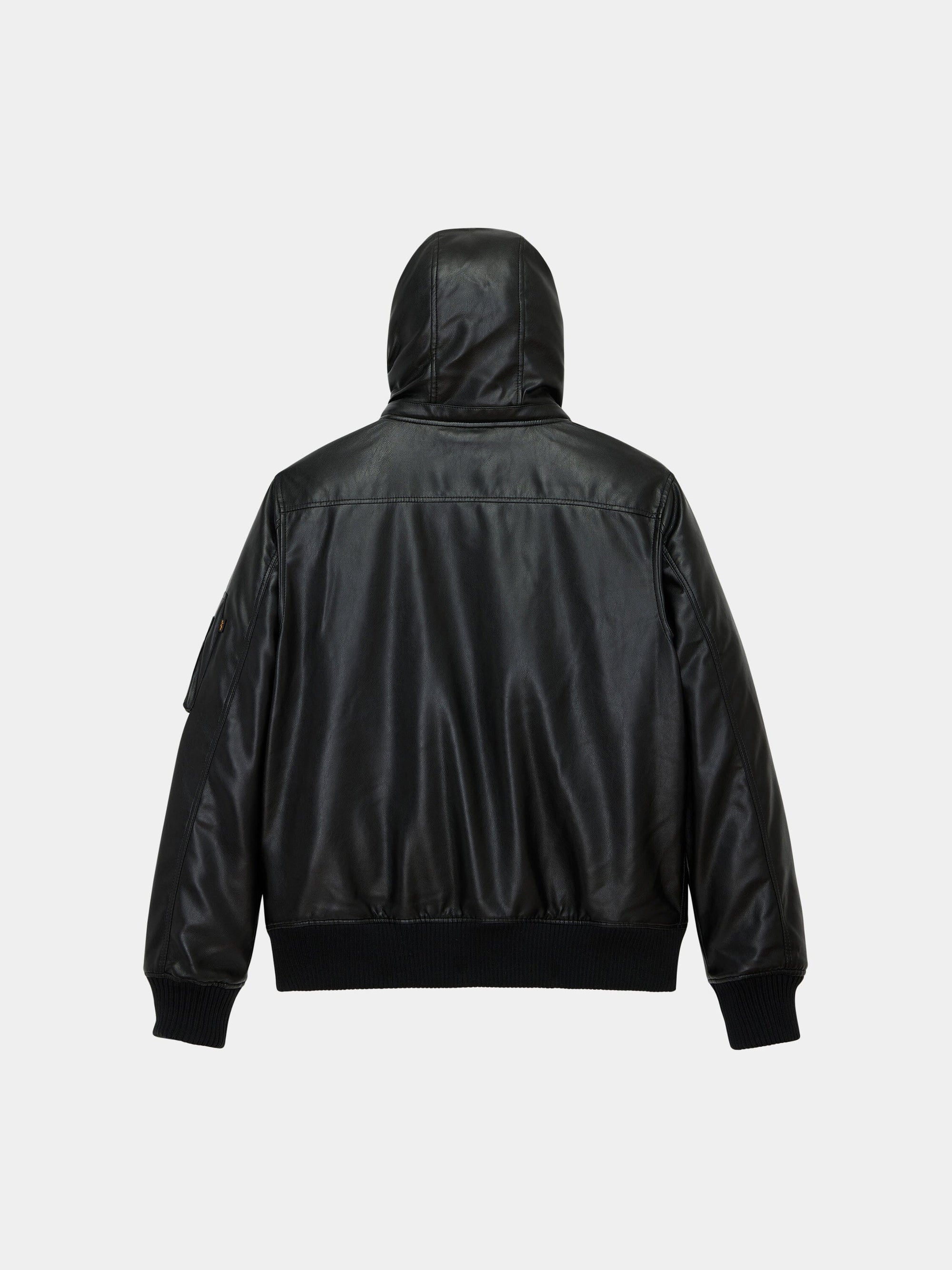 ALPHA INDUSTRIES FAUX LEATHER HOODED RIB FLIGHT JACKET