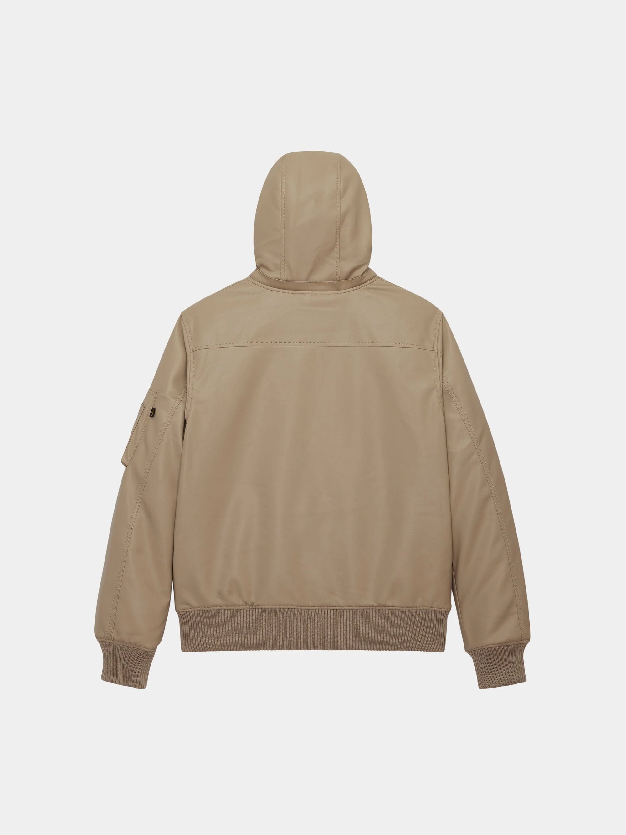 ALPHA INDUSTRIES FAUX LEATHER HOODED RIB FLIGHT JACKET